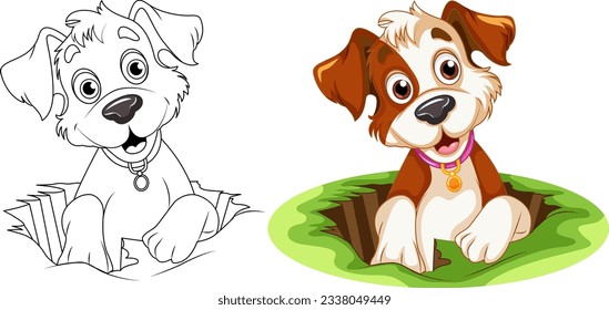 Coloring Page Outline of Cute Dog illustration