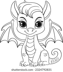 Coloring Page Outline of Cute Dragon illustration