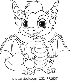 Coloring Page Outline of Cute Dragon illustration