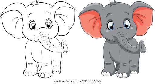 Coloring Page Outline of Cute Elephant illustration