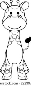 coloring page outline of cute giraffe cartoon isolated on white background