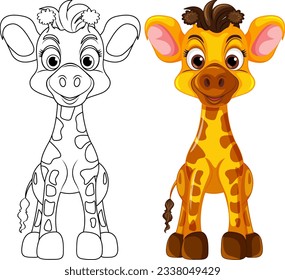 Coloring Page Outline of Cute Giraffe illustration