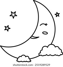 Colorir Contorno da Página de Lua Fofa
