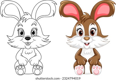 Coloring Page Outline of Cute Rabbit illustration