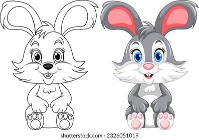Esquema de página de color de la ilustración de Conejo Cuto