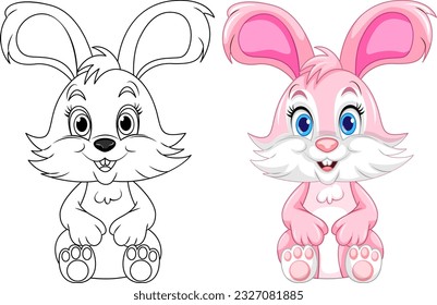 Coloring Page Outline of Cute Rabbit illustration