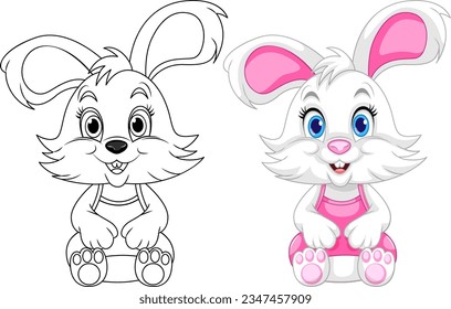 Esquema de página de color de la ilustración de Conejo Cuto