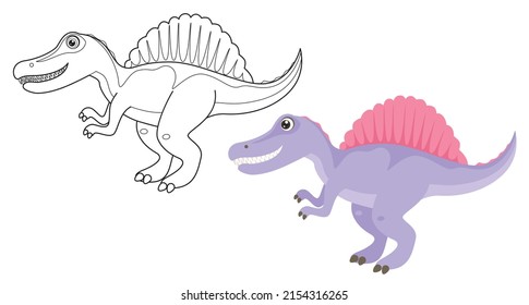 Coloring page outline of cute Spinosaurus. Cartoon vector dinosaur. Simple flat illustration. Coloring book for children.