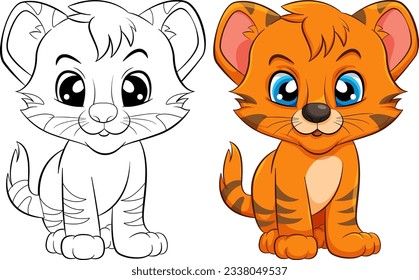 Coloring Page Outline of Cute Tiger illustration