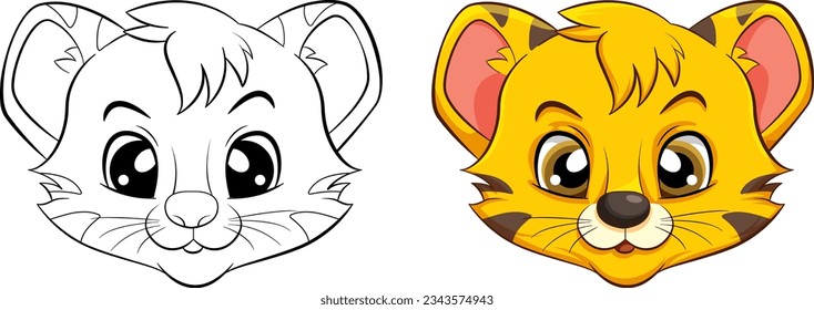Coloring Page Outline of Cute Tiger illustration