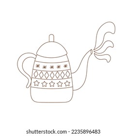 Coloring page outline of decorative teapot. Outlined brewing teapot. Coloring vector book antistress for adult and kids.