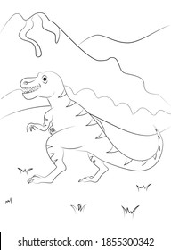 Coloring page outline of dinosaur on the background of nature. Vector illustration