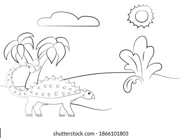 Coloring page outline of dinosaur on the background of nature. Vector illustration