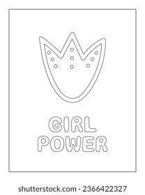 Coloring page, outline drawing for coloring book. Girl power motivational poster. Affirmation concept vector lettering illustration