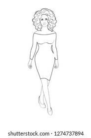 Coloring page outline of fashion woman in dress. Coloring book. Vector illustration