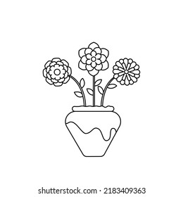 Coloring Page Outline flowers in a vase. Coloring book for kids.