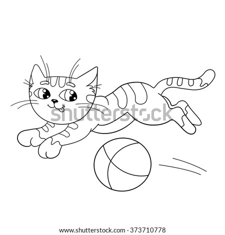 Coloring Page Outline Fluffy Cat Playing Stock Vector ...