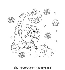 Coloring Page Outline Of a funny bird in winter