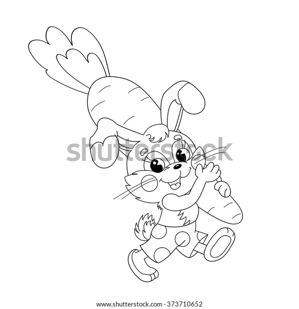 Coloring Page Outline Funny Bunny Carrying Stock Image Download Now