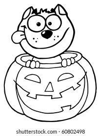 Coloring Page Outline Of A Happy Cat In A Pumpkin