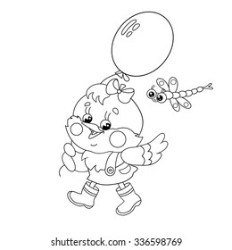 Coloring Page Outline Happy Chicken Walking Stock Vector (Royalty Free ...