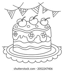 Coloring Page Outline Of holiday cake. Food and sweetness. Coloring book for kids