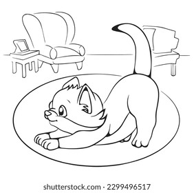 Coloring Page Outline Of little cat on flower clearing