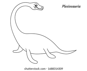 Coloring Page Outline Plesiosauria Dinosaur. Vector Illustration Isolated On White Background