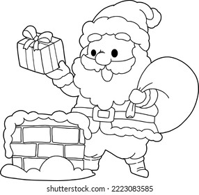 Coloring page outline of Santa Claus Carrie’s gifts through the chimney