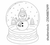 Coloring Page Outline Of Snow globe with snowman and tree for Christmas. New year. Christmas. Coloring book for kids