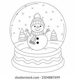 Coloring Page Outline Of Snow globe with snowman and tree for Christmas. New year. Christmas. Coloring book for kids