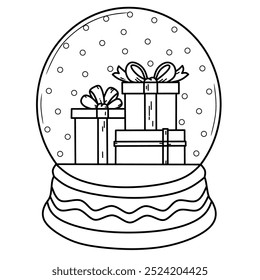 Coloring Page Outline Of Snow globe with gifts for Christmas. New year. Christmas. Coloring book for kids