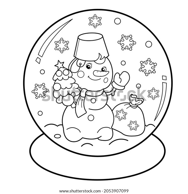 Coloring Page Outline Snow Globe Snowman Stock Vector (Royalty Free ...