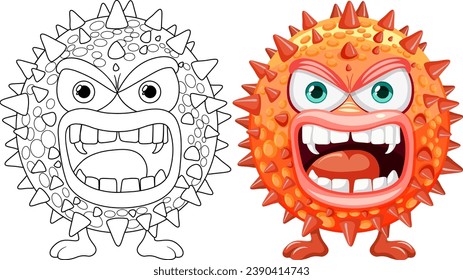 Coloring page outline of a spiky cartoon monster