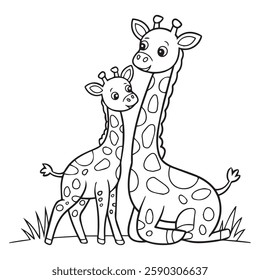 coloring page outline vector illustration. Wild animal, mothers day coloring page for kids