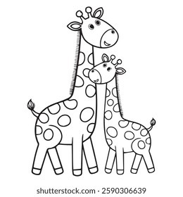 coloring page outline vector illustration. Wild animal, mothers day coloring page for kids