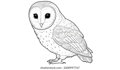 Coloring page of an owl with large eyes.