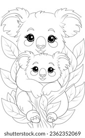 Coloring page a pair of fuzzy koalas cuddling in a tree 