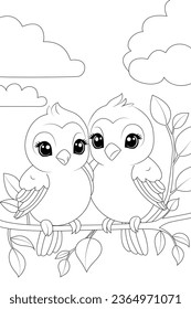 Coloring page pair lovebirds