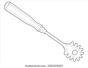 Coloring page. Pasta server realistic Illustration. Kitchen vector design. Isolated on white.	
