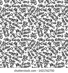 Coloring page with pattern of different cartoon heads of cats. Coloring book for adults and children. Cats with big eyes.