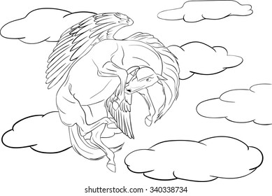 Coloring page Pegasus soaring