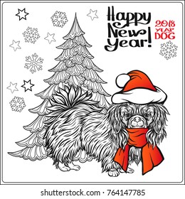 Coloring Page Pekingese Dog Red Santa Stock Vector (Royalty Free ...