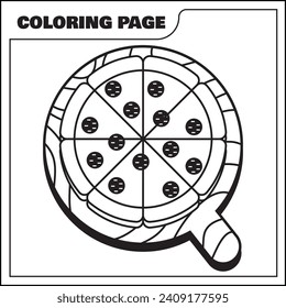 coloring page of pepperoni pizza vector illustration, clip art pizza