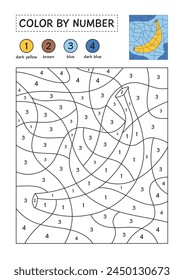 Coloring page with a picture of banana to color by numbers. Puzzle game for children education. Simple coloring for kids