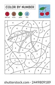 Dibujo para colorear con una imagen de cerezas para colorear por números. Juego de rompecabezas para la educación de los niños. Coloración simple para niños