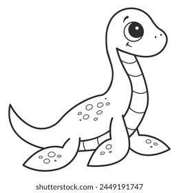 Dibujo para colorear con una imagen de un lindo dinosaurio acuático. Libro para colorear para niños y adultos