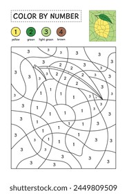 Coloring page with a picture of a lemon to color by numbers. Puzzle game for children education. Simple coloring for kids
