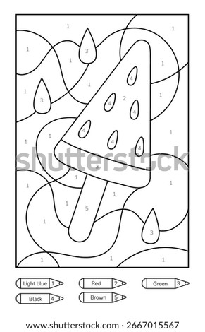 Coloring page with a picture of a slice of watermelon to color by numbers. Puzzle game for children education. Simple coloring for kids