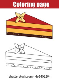 Coloring page with pie children educational game, drawing kids activity